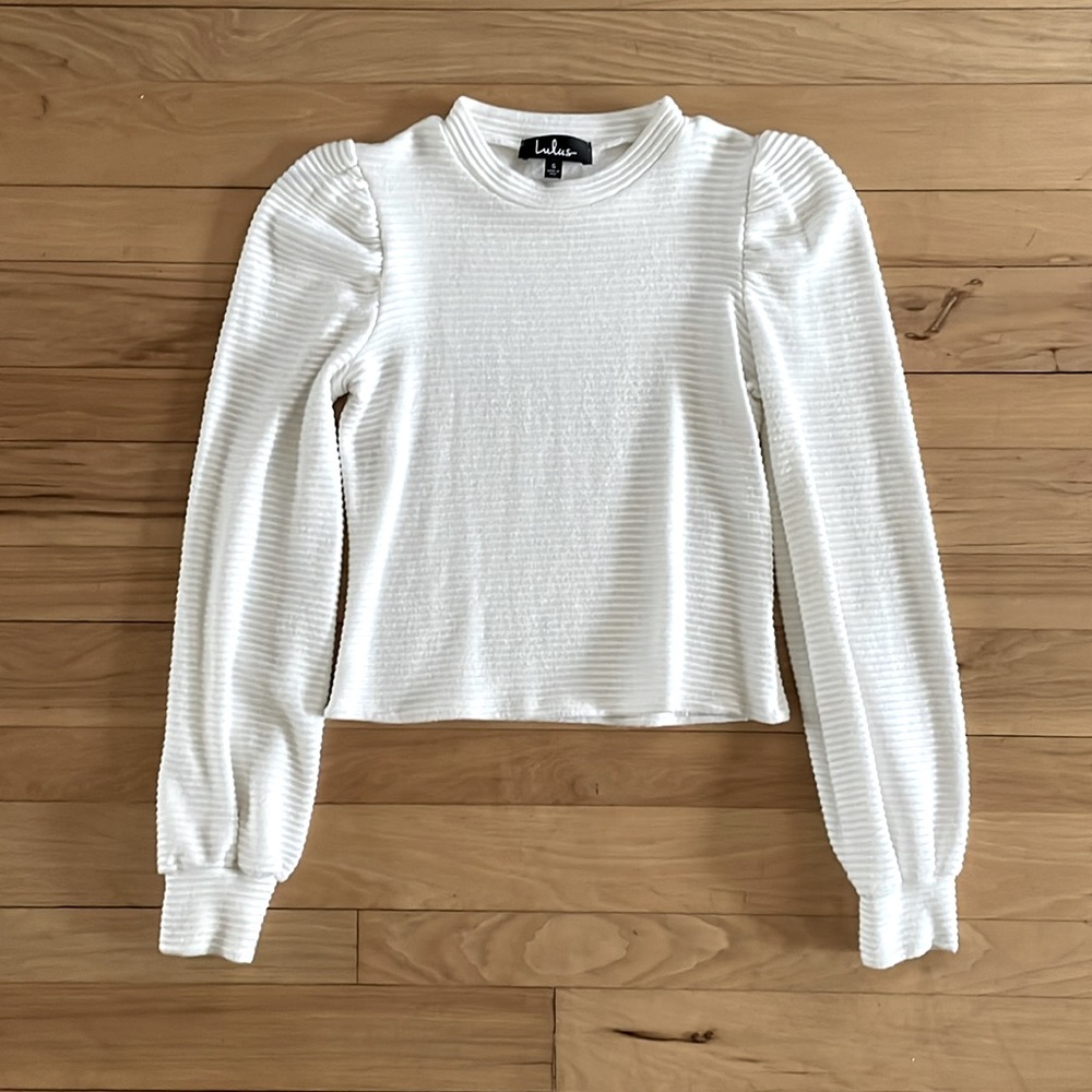 Lulus Ribbed Puff Sleeve Top